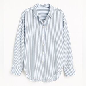 Zara Women's Blue and White Striped Button Down Shirt